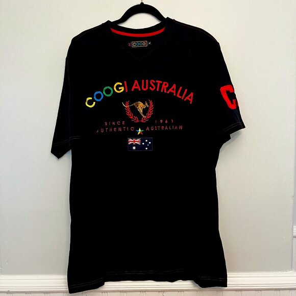 COOGI Australia Black V-Neck Embroidered T-Shirt, Size 3X - Picture 1 of 11